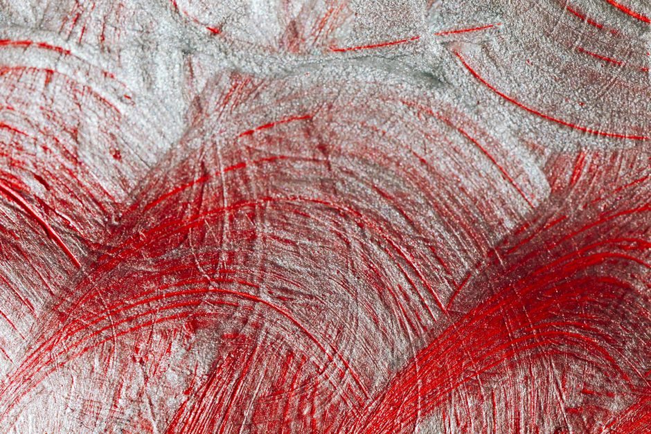 彤管 — Close-up of red and silver abstract texture, showcasing vivid brushstrokes and creative design.