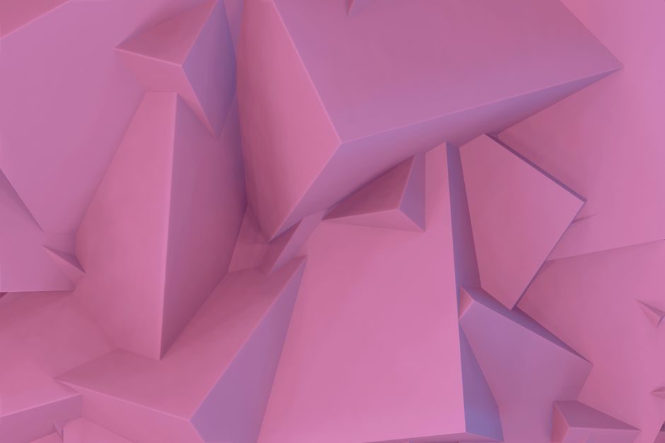 胭脂水 — Dynamic composition of pink geometric shapes creating a vivid abstract pattern.